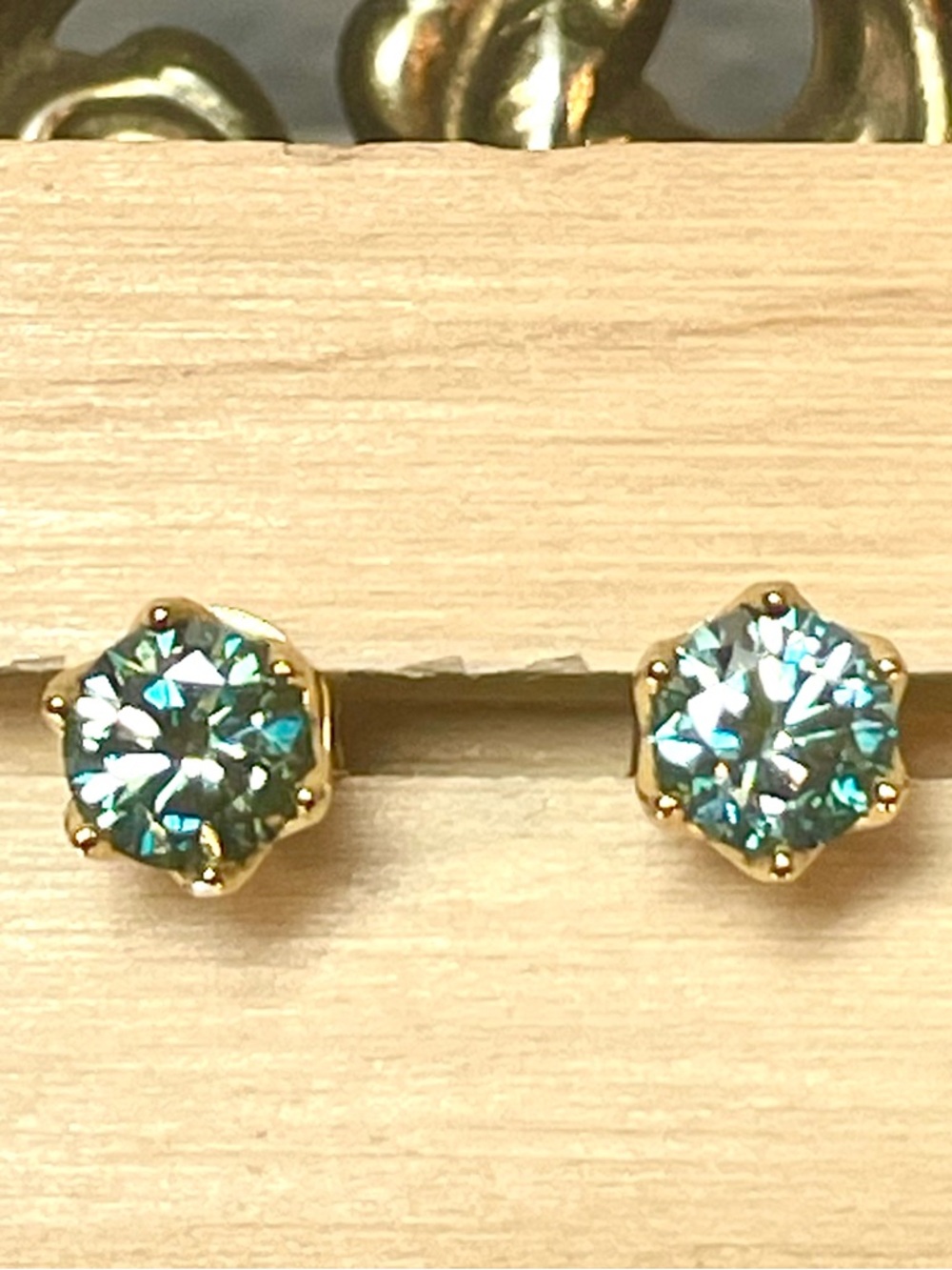 1 TCW (.5 ea) Blue-Green Moissanite Post Earrings | 14k Plated S925 Silver | NIB